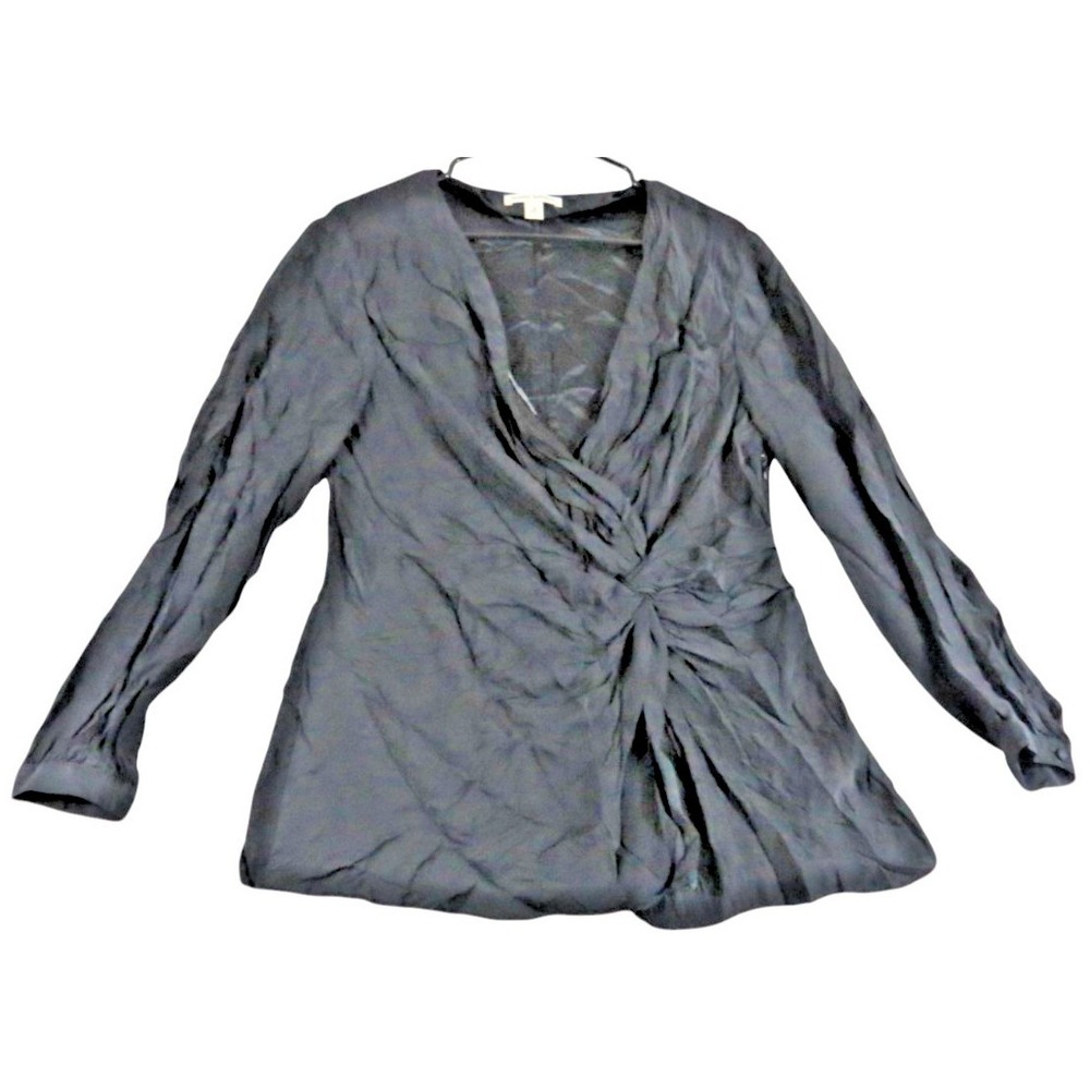 Banana Republic Top Women 12 Black Faux Twist Wrap Front Long Sleeve Blouse Knit